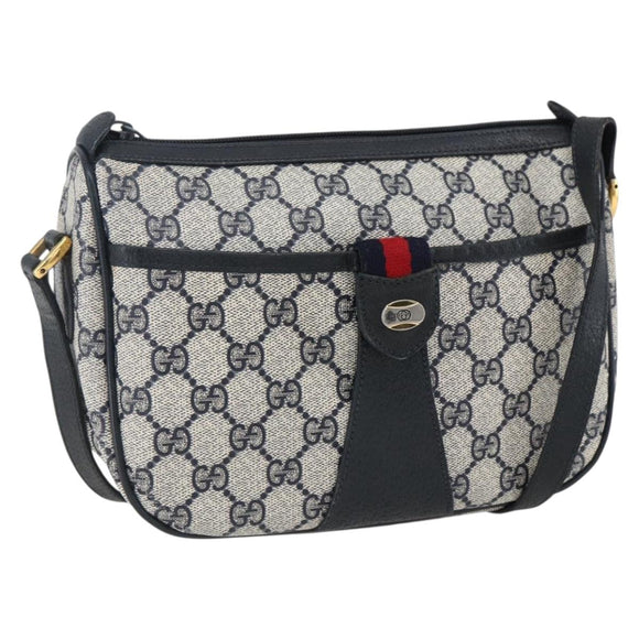GUCCI GG Supreme Sherry Line Shoulder Bag PVC Navy Gold 89 02 032 Auth 171597