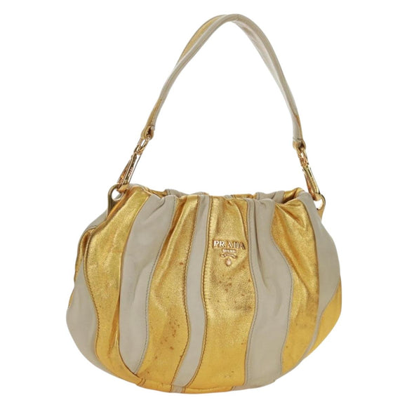 PRADA Handtasche Leder Gold Auth 171603A