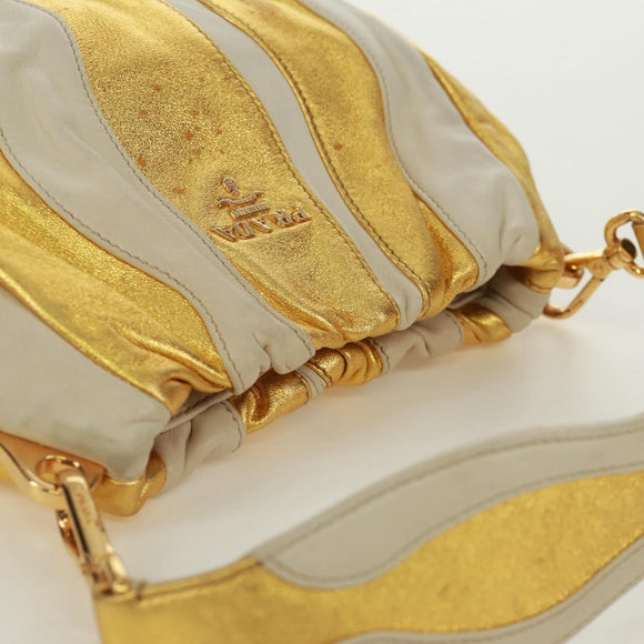 PRADA Handtasche Leder Gold Auth 171603A