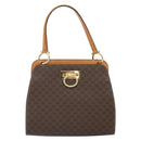 CELINE Macadam Canvas Shoulder Bag PVC Leather Brown Gold Auth 171609-2