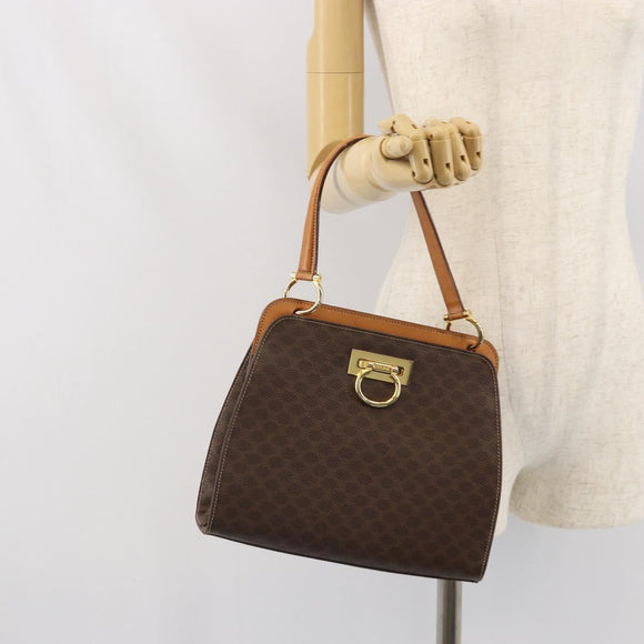 CELINE Macadam Canvas Shoulder Bag PVC Leather Brown Gold Auth 171609