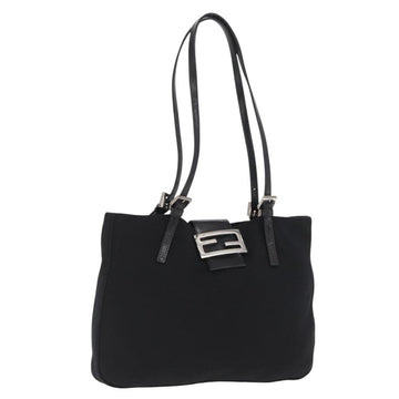 FENDI Mamma Baguette Tote Bag Nylon Black Silver Auth 171610