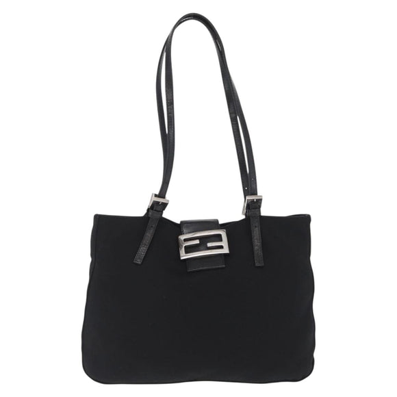 FENDI Mamma Baguette Tote Tas Zwart Zilver Auth 171610