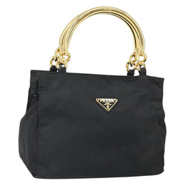 PRADA Hand Bag Nylon Black Gold Auth 171614