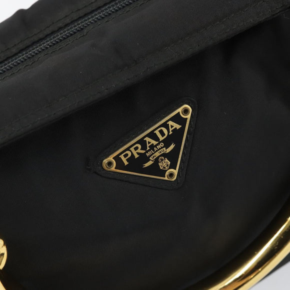 PRADA Hand Bag Nylon Black Gold Auth 171614