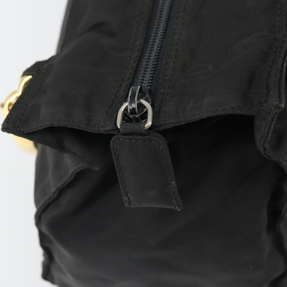 PRADA Hand Bag Nylon Black Gold Auth 171614