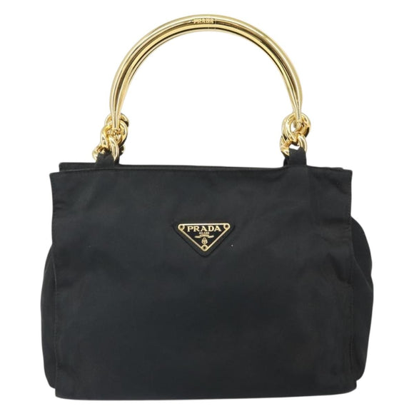 PRADA Hand Bag Nylon Black Gold Auth 171614