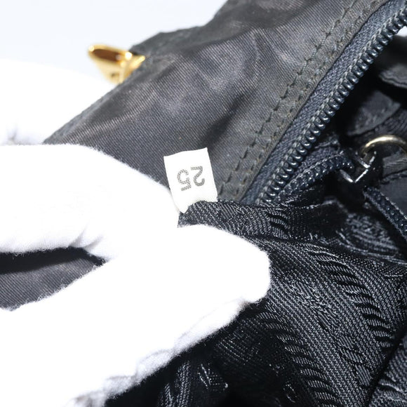 PRADA Hand Bag Nylon Black Gold Auth 171614