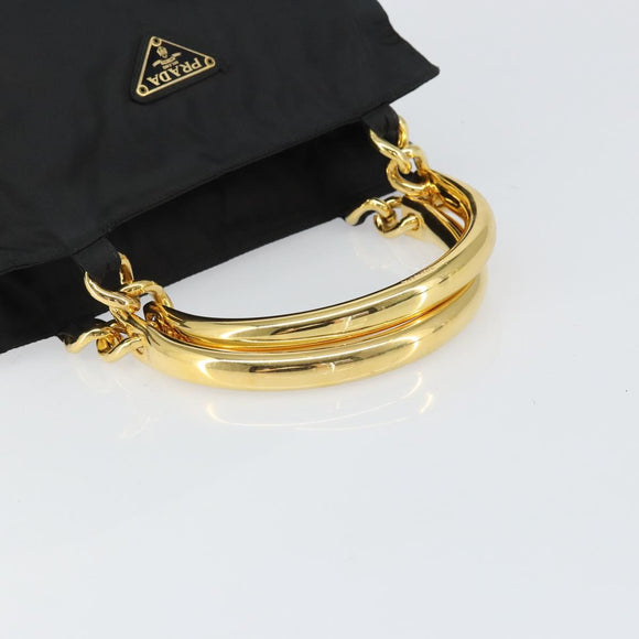PRADA Hand Bag Nylon Black Gold Auth 171614