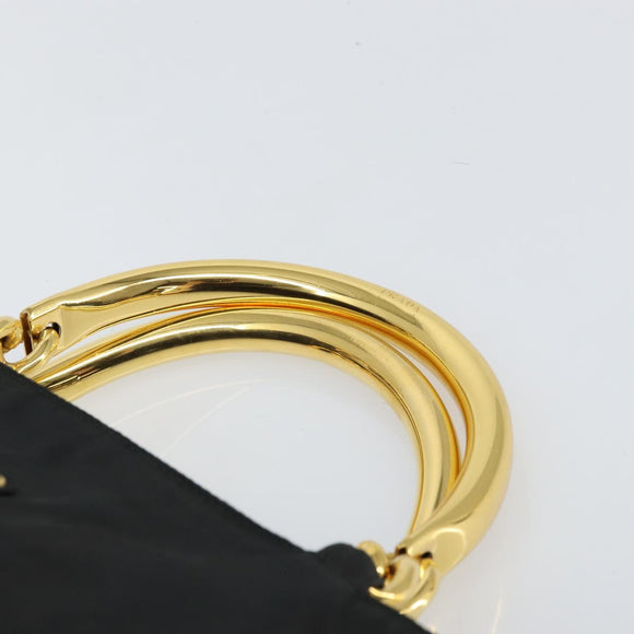 PRADA Hand Bag Nylon Black Gold Auth 171614