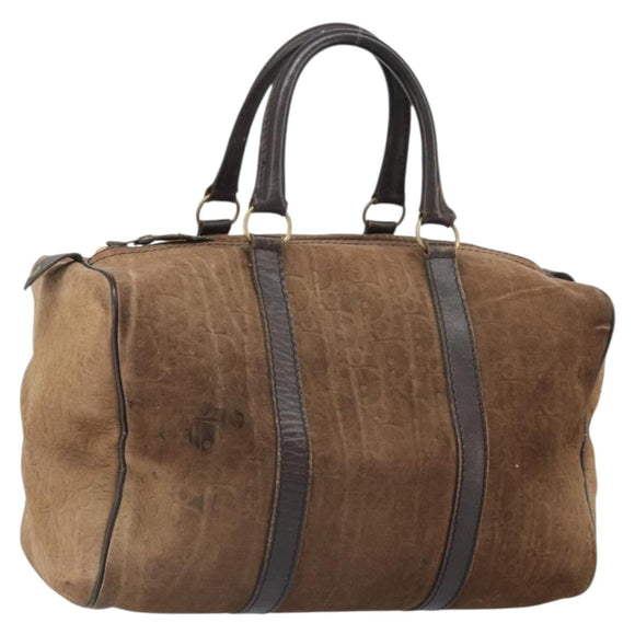 Christian Dior Trotter Canvas Handtas Suède Goud Bruin Auth 171625