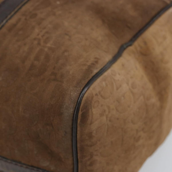Christian Dior Trotter Canvas Handtas Suède Goud Bruin Auth 171625