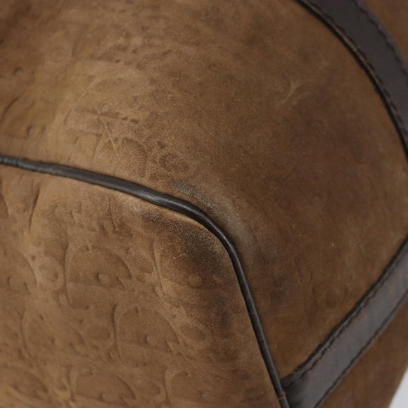 Christian Dior Trotter Canvas Handtas Suède Goud Bruin Auth 171625