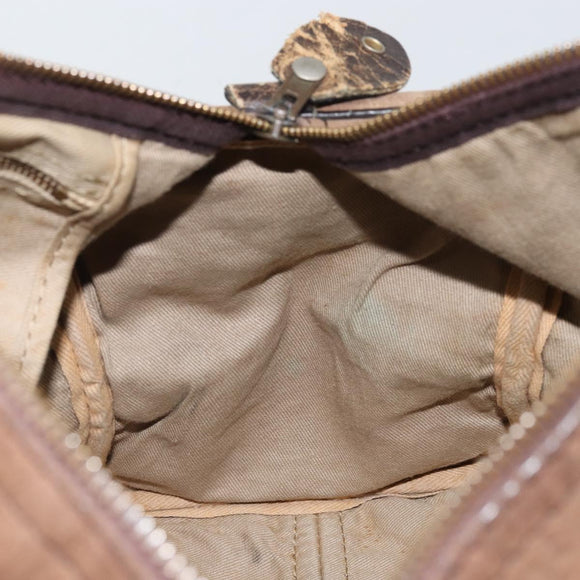 Christian Dior Trotter Canvas Handtas Suède Goud Bruin Auth 171625