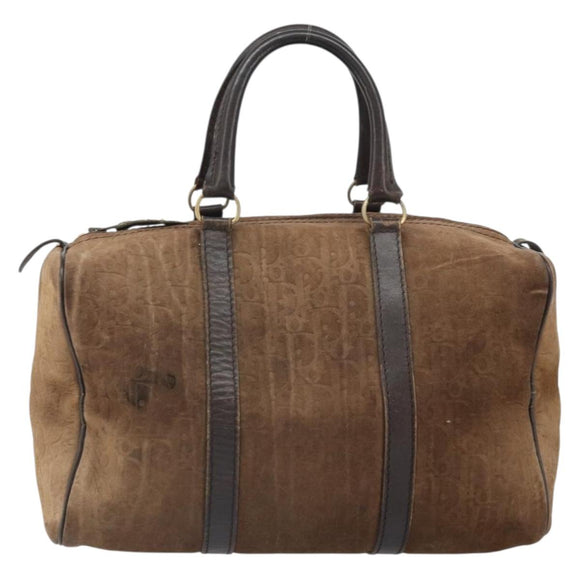 Christian Dior Trotter Canvas Handtas Suède Goud Bruin Auth 171625