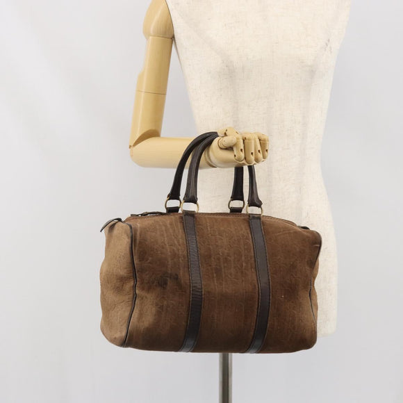 Christian Dior Trotter Canvas Handtas Suède Goud Bruin Auth 171625