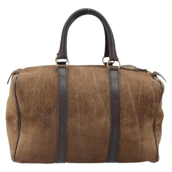 Christian Dior Trotter Canvas Handtas Suède Goud Bruin Auth 171625