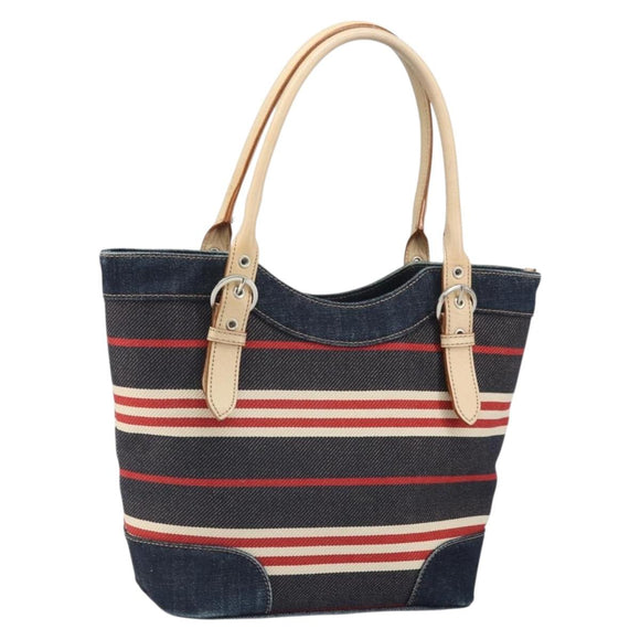 BURBERRY Nova Check Hand Bag Canvas Navy Silver Auth 171626