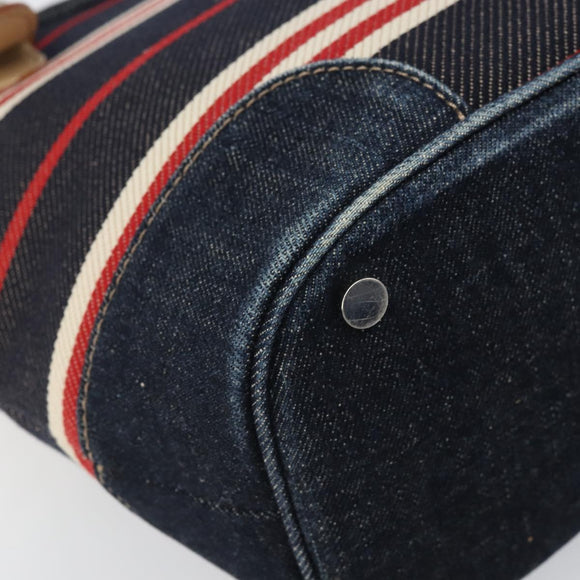 BURBERRY Nova Check Hand Bag Canvas Navy Silver Auth 171626