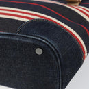 BURBERRY Nova Check Hand Bag Canvas Navy Silver Auth 171626-15