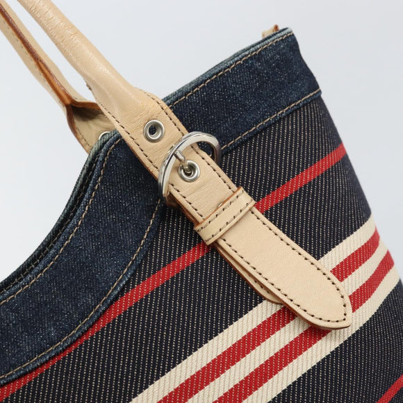 BURBERRY Nova Check Hand Bag Canvas Navy Silver Auth 171626