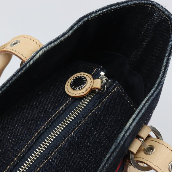 BURBERRY Nova Check Hand Bag Canvas Navy Silver Auth 171626