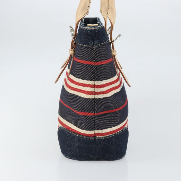 BURBERRY Nova Check Hand Bag Canvas Navy Silver Auth 171626
