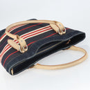 BURBERRY Nova Check Hand Bag Canvas Navy Silver Auth 171626-5