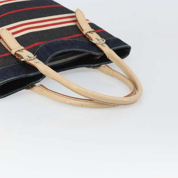 BURBERRY Nova Check Hand Bag Canvas Navy Silver Auth 171626
