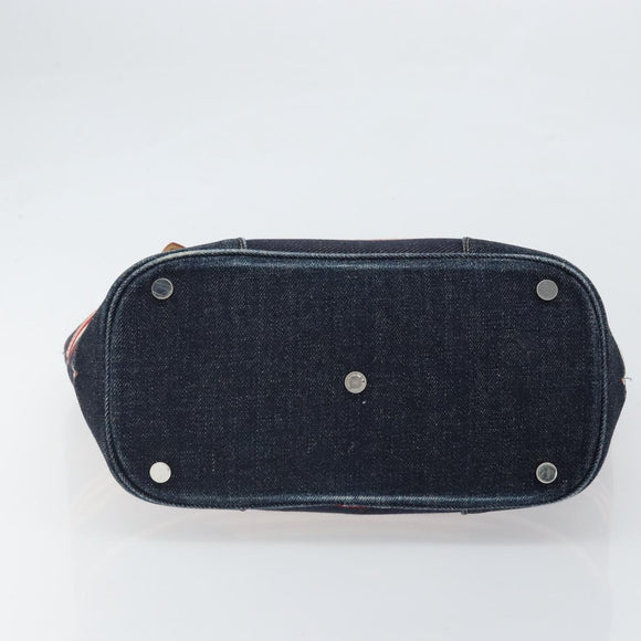 BURBERRY Nova Check Hand Bag Canvas Navy Silver Auth 171626
