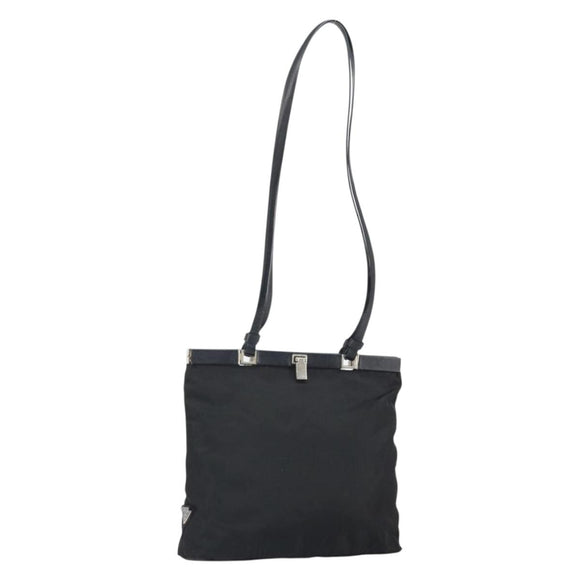 PRADA Shoulder Bag Nylon Black Silver Auth 171629