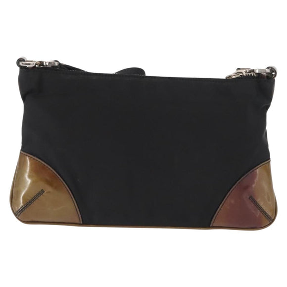 PRADA Schoudertas Nylon Zwart Zilver Auth 171630