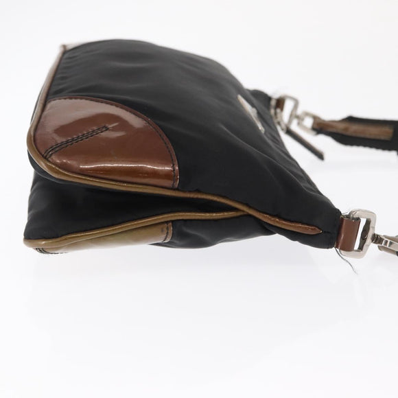 PRADA Schoudertas Nylon Zwart Zilver Auth 171630