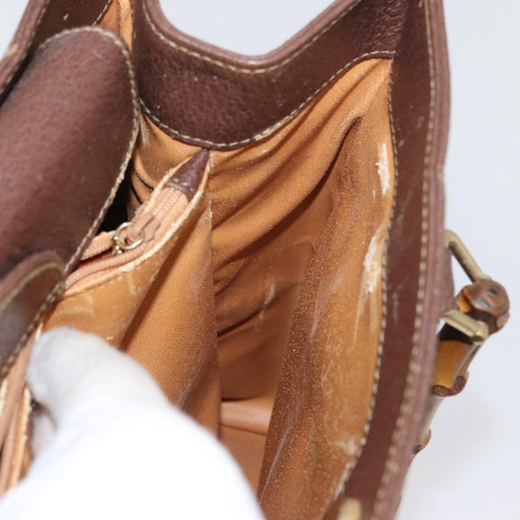 GUCCI Bamboo Hand Bag Leather Brown Gold 002 1186 0260 Auth 171636