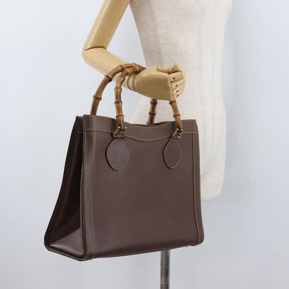 GUCCI Bamboo Hand Bag Leather Brown Gold 002 1186 0260 Auth 171636