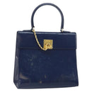 CELINE Hand Bag Leather Navy Gold Auth 171637-1