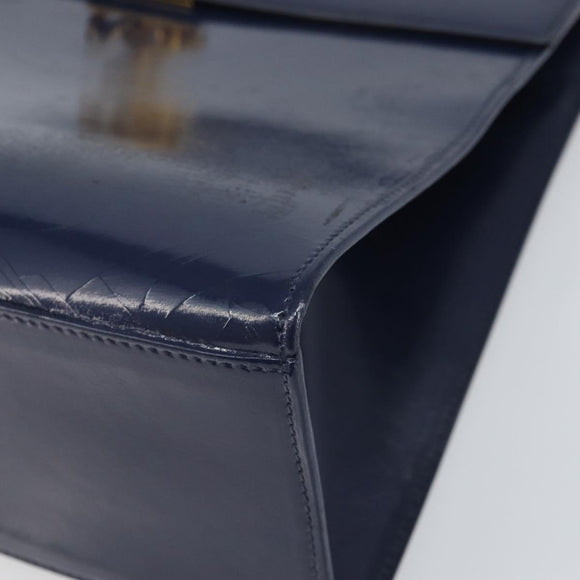 CELINE Hand Bag Leather Navy Gold Auth 171637