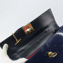 CELINE Hand Bag Leather Navy Gold Auth 171637-15