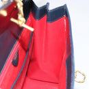 CELINE Hand Bag Leather Navy Gold Auth 171637-18