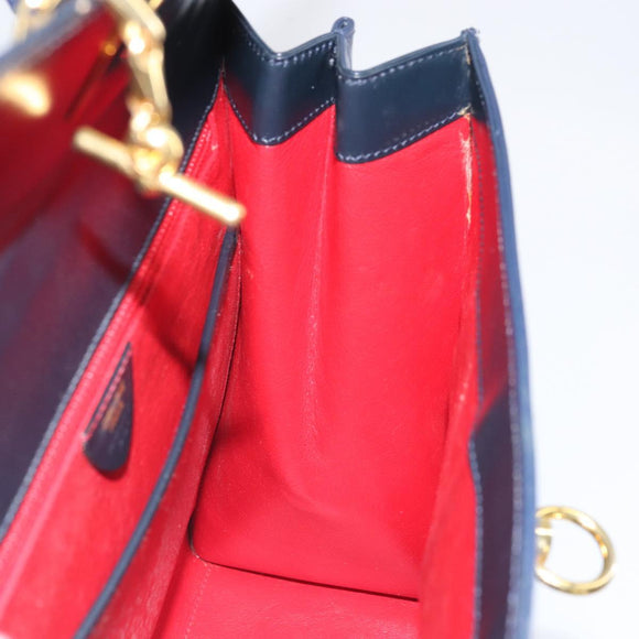 CELINE Hand Bag Leather Navy Gold Auth 171637
