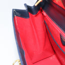 CELINE Hand Bag Leather Navy Gold Auth 171637-19