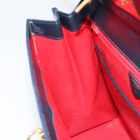 CELINE Hand Bag Leather Navy Gold Auth 171637