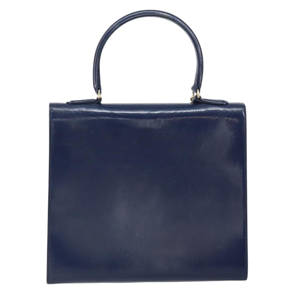 CELINE Hand Bag Leather Navy Gold Auth 171637