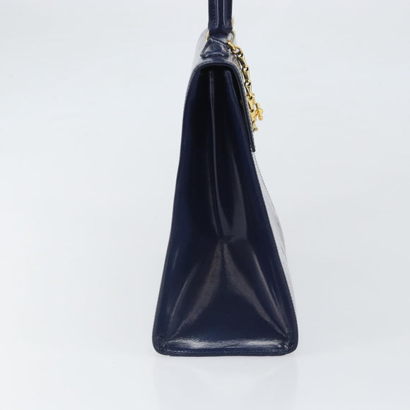 CELINE Hand Bag Leather Navy Gold Auth 171637