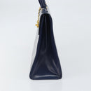 CELINE Hand Bag Leather Navy Gold Auth 171637-5