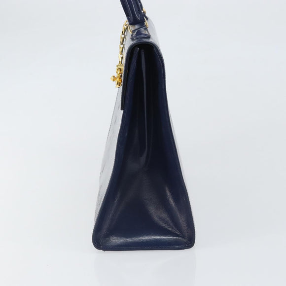 CELINE Hand Bag Leather Navy Gold Auth 171637