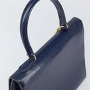 CELINE Hand Bag Leather Navy Gold Auth 171637-6