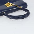 CELINE Hand Bag Leather Navy Gold Auth 171637-7