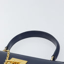 CELINE Hand Bag Leather Navy Gold Auth 171637-8