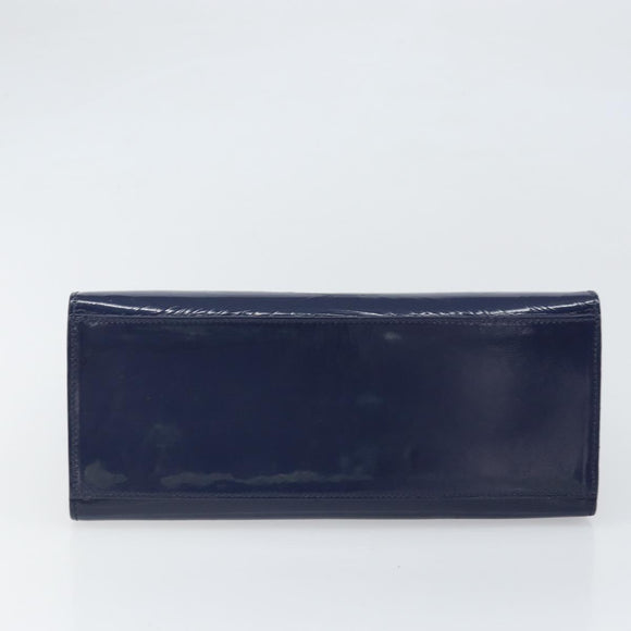 CELINE Hand Bag Leather Navy Gold Auth 171637